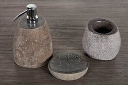 Distributeur de savon et porte savon en pierre